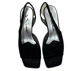 Nina black cloth square toed sling back sh…